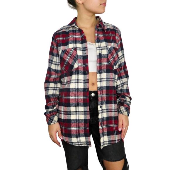 Y2k Urban Outfitters Red Plaid Shacket Sherpa Jacket Medium - Picture 1 of 7
